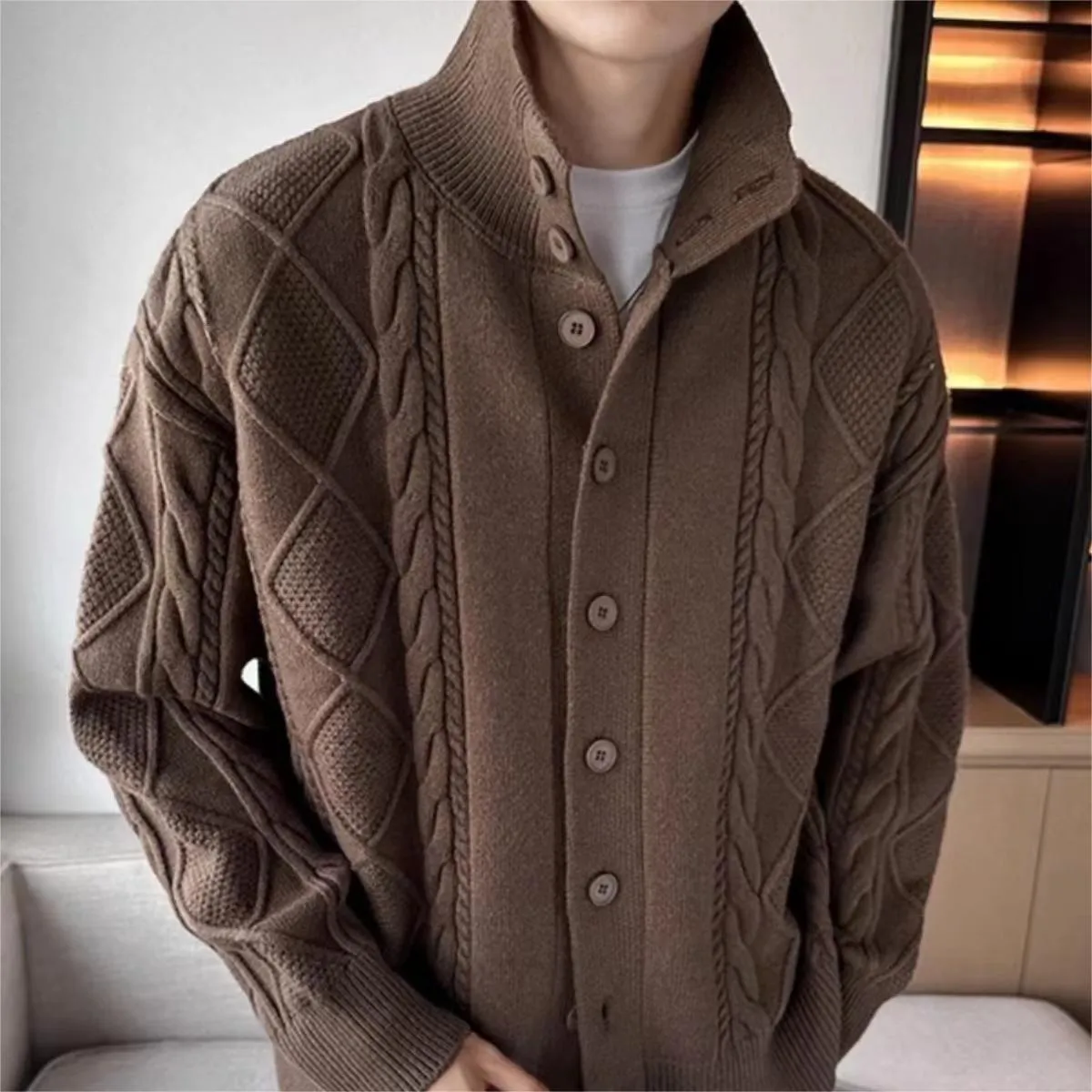 Loose - Fit Plaid Knit Cardigan