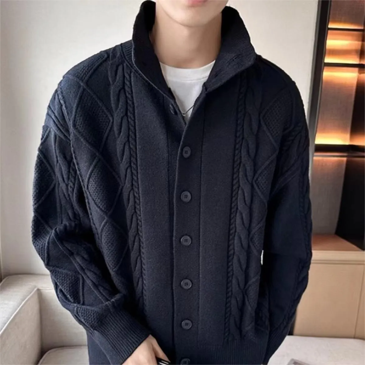 Loose - Fit Plaid Knit Cardigan