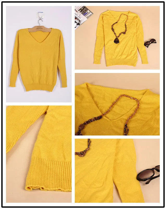 Loose V Neck Batwing Pullover Sweater