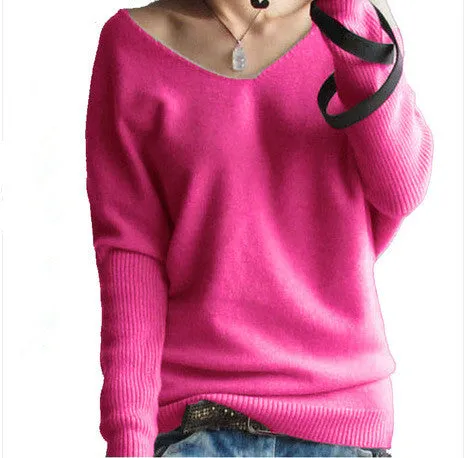 Loose V Neck Batwing Pullover Sweater