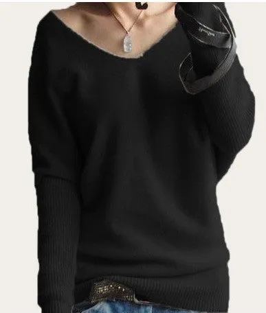 Loose V Neck Batwing Pullover Sweater
