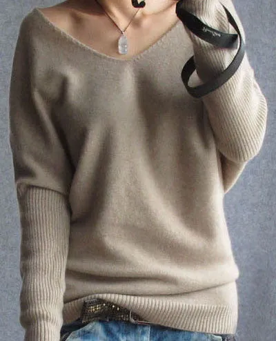Loose V Neck Batwing Pullover Sweater