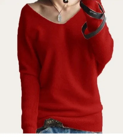 Loose V Neck Batwing Pullover Sweater