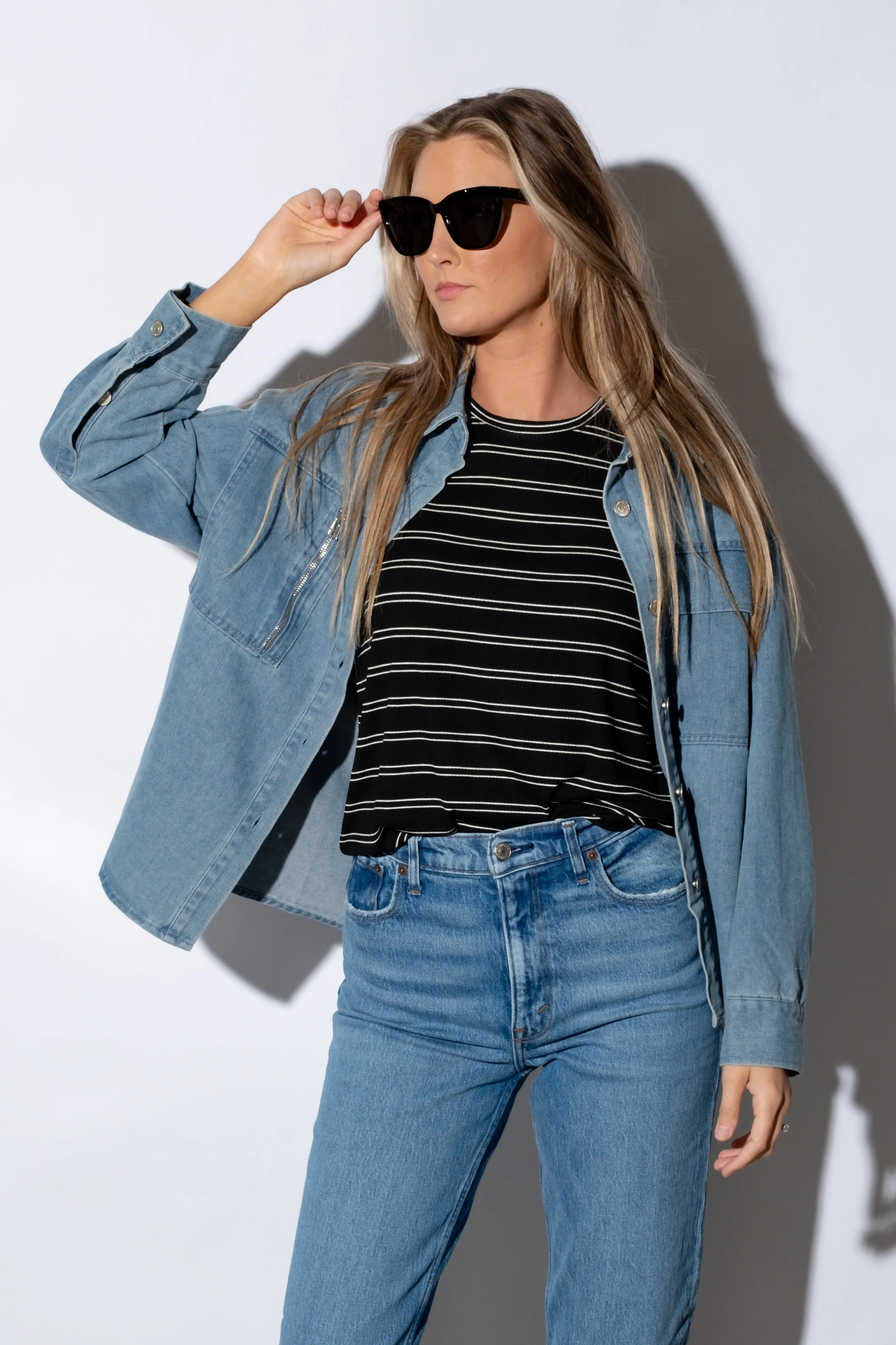 Lorella Denim Button Down Top