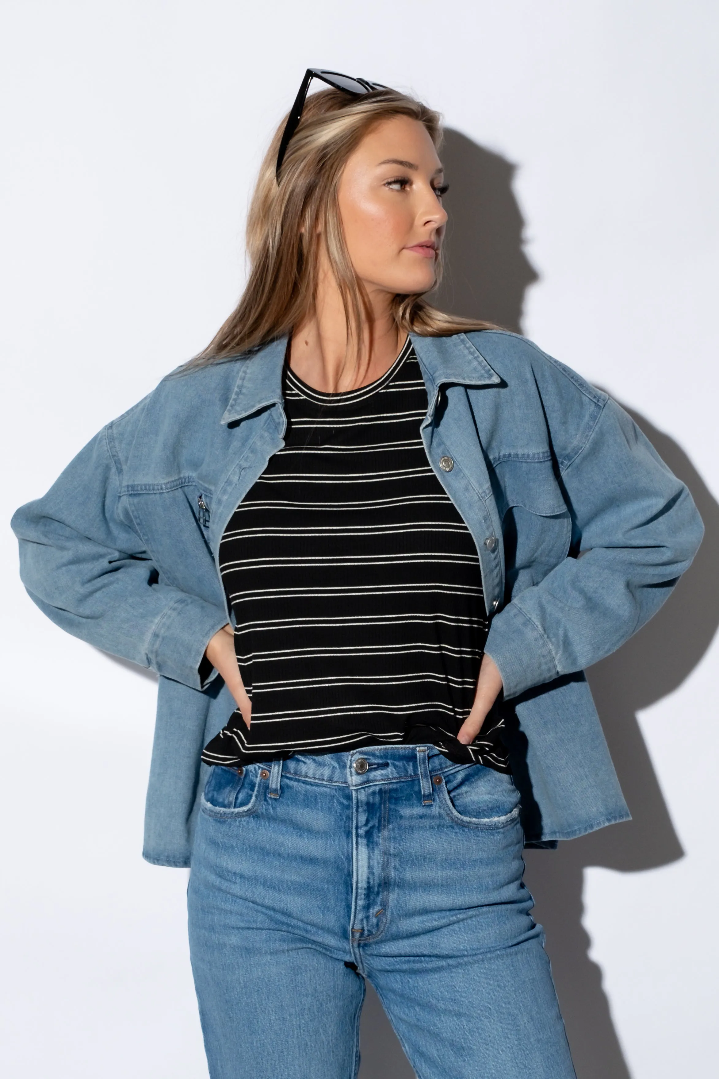Lorella Denim Button Down Top