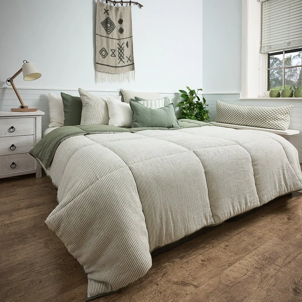 Marina Reversible Pillowcase Set - Pistachio w' Pistachio Stripe 