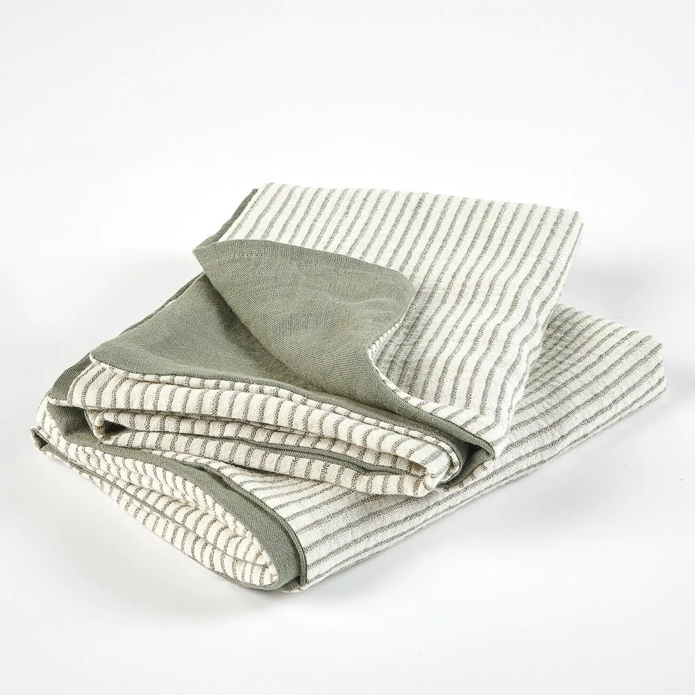 Marina Reversible Pillowcase Set - Pistachio w' Pistachio Stripe 