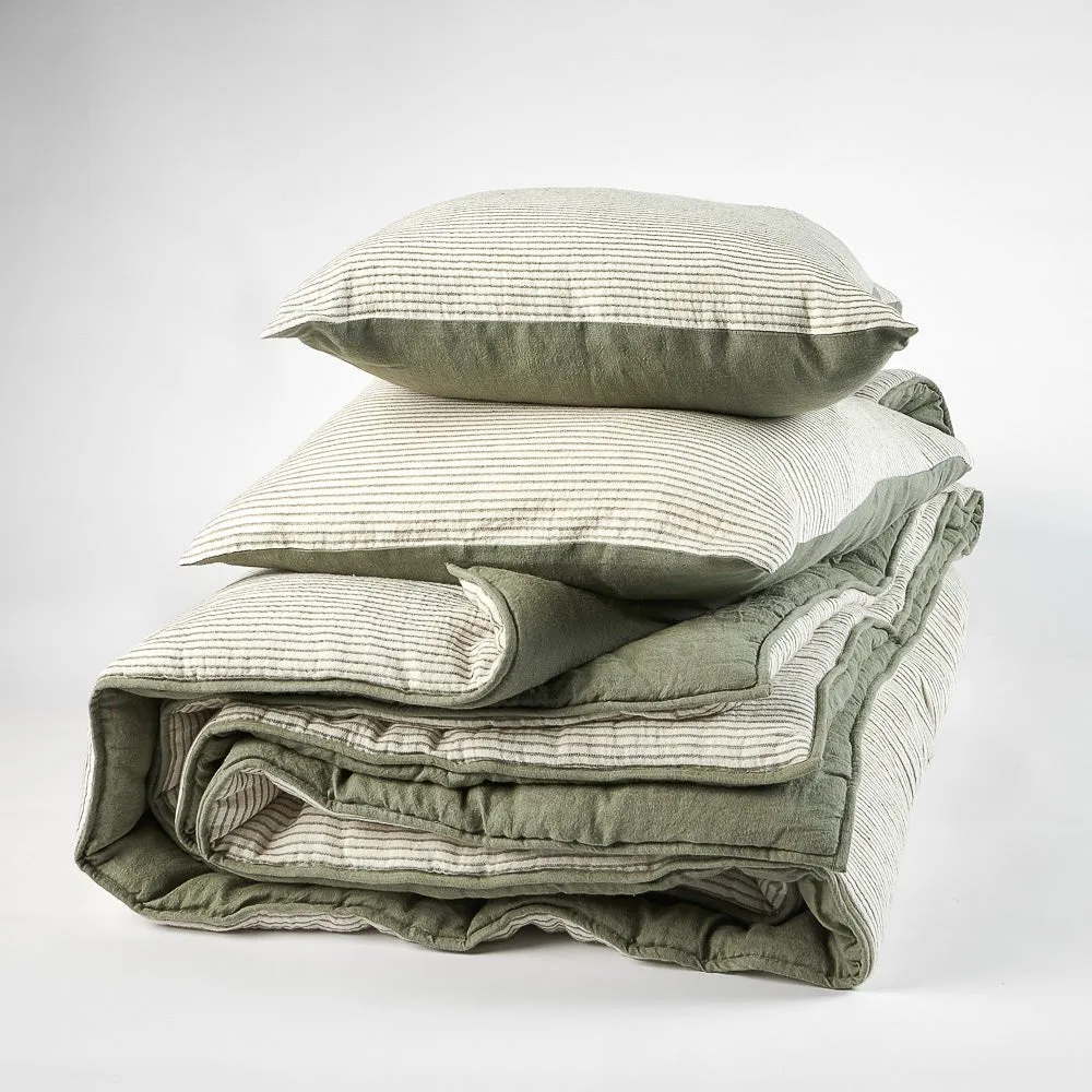 Marina Reversible Pillowcase Set - Pistachio w' Pistachio Stripe 