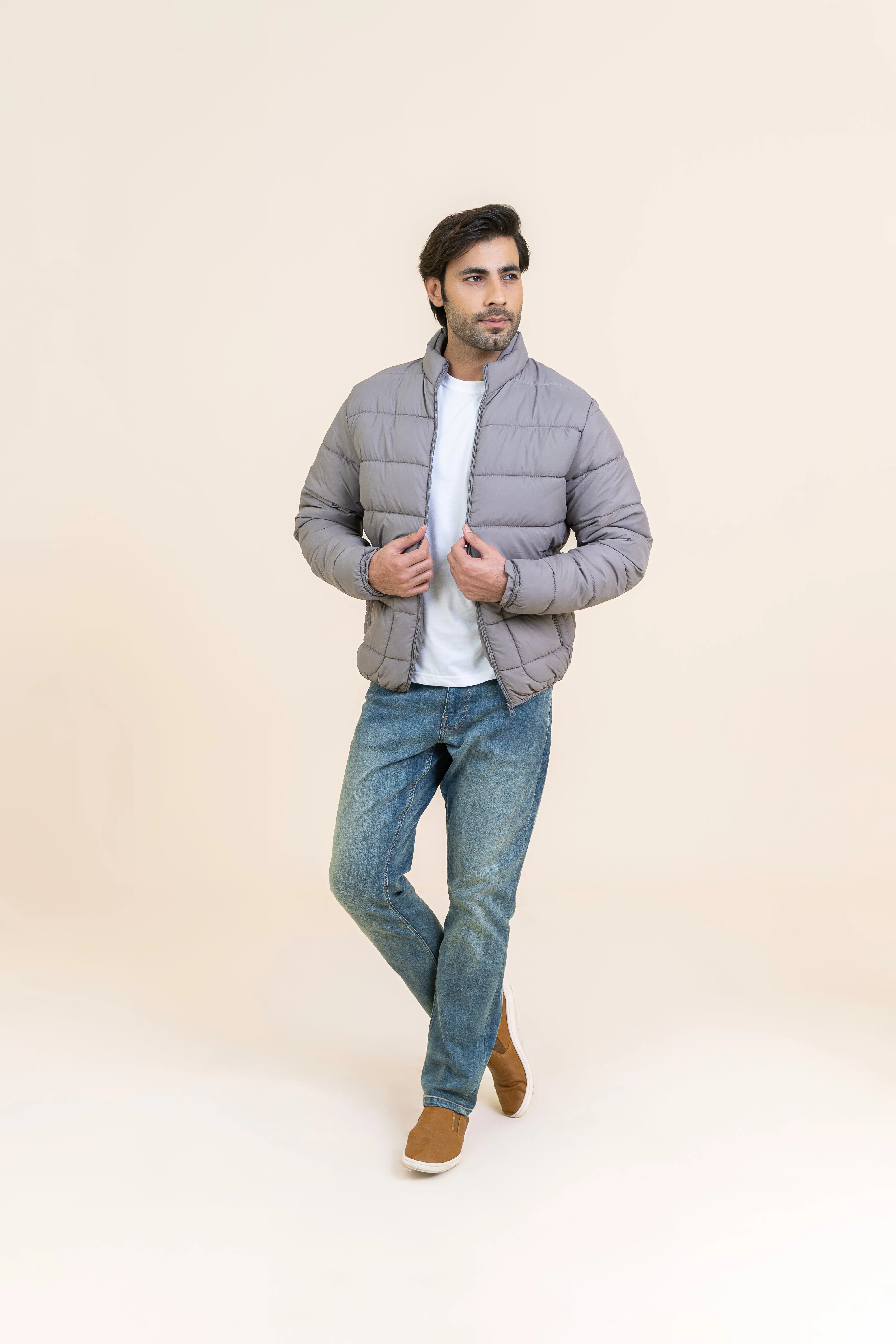 Markhor Light Grey Puffer Full Sleeve Jacket T208-T2