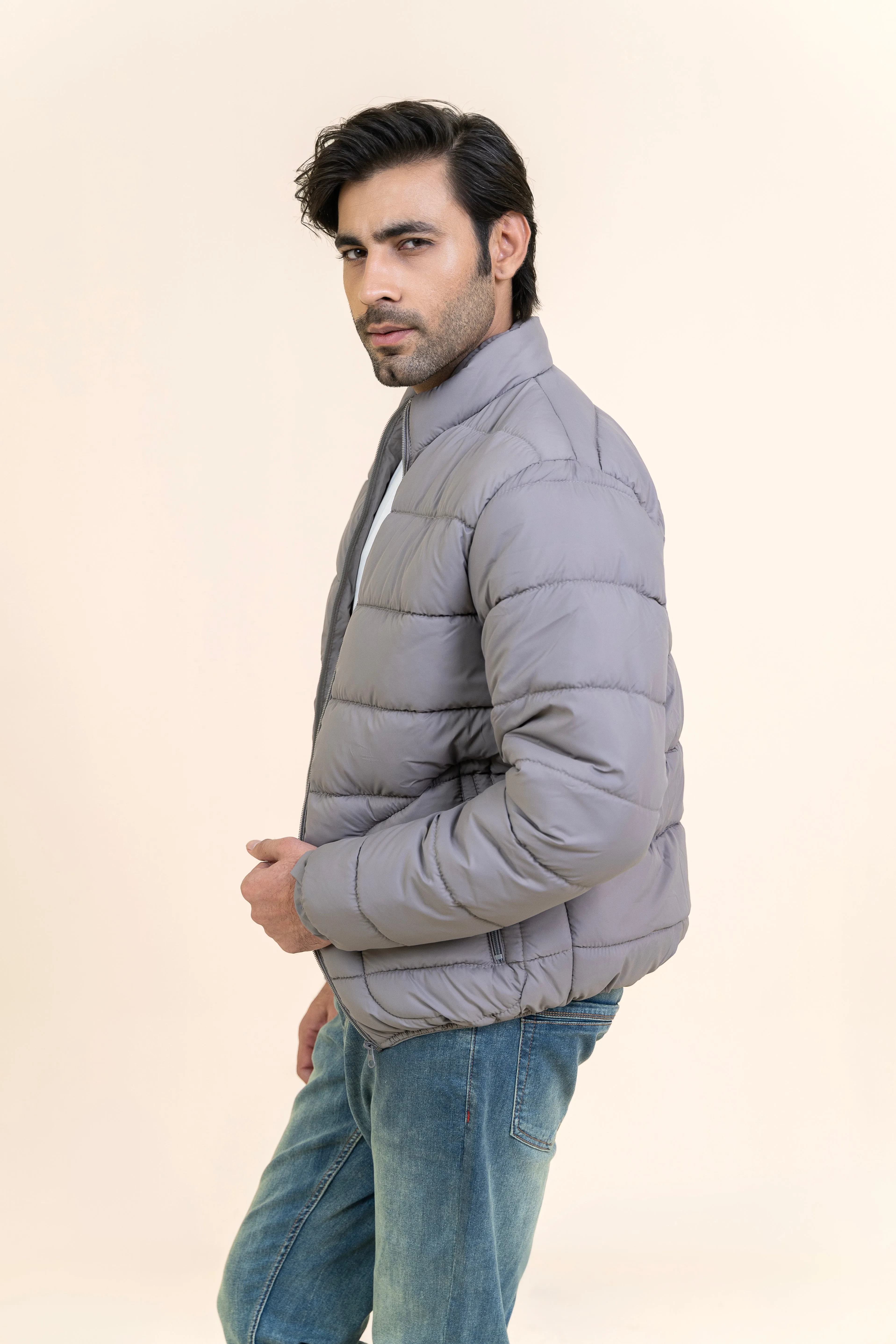 Markhor Light Grey Puffer Full Sleeve Jacket T208-T2