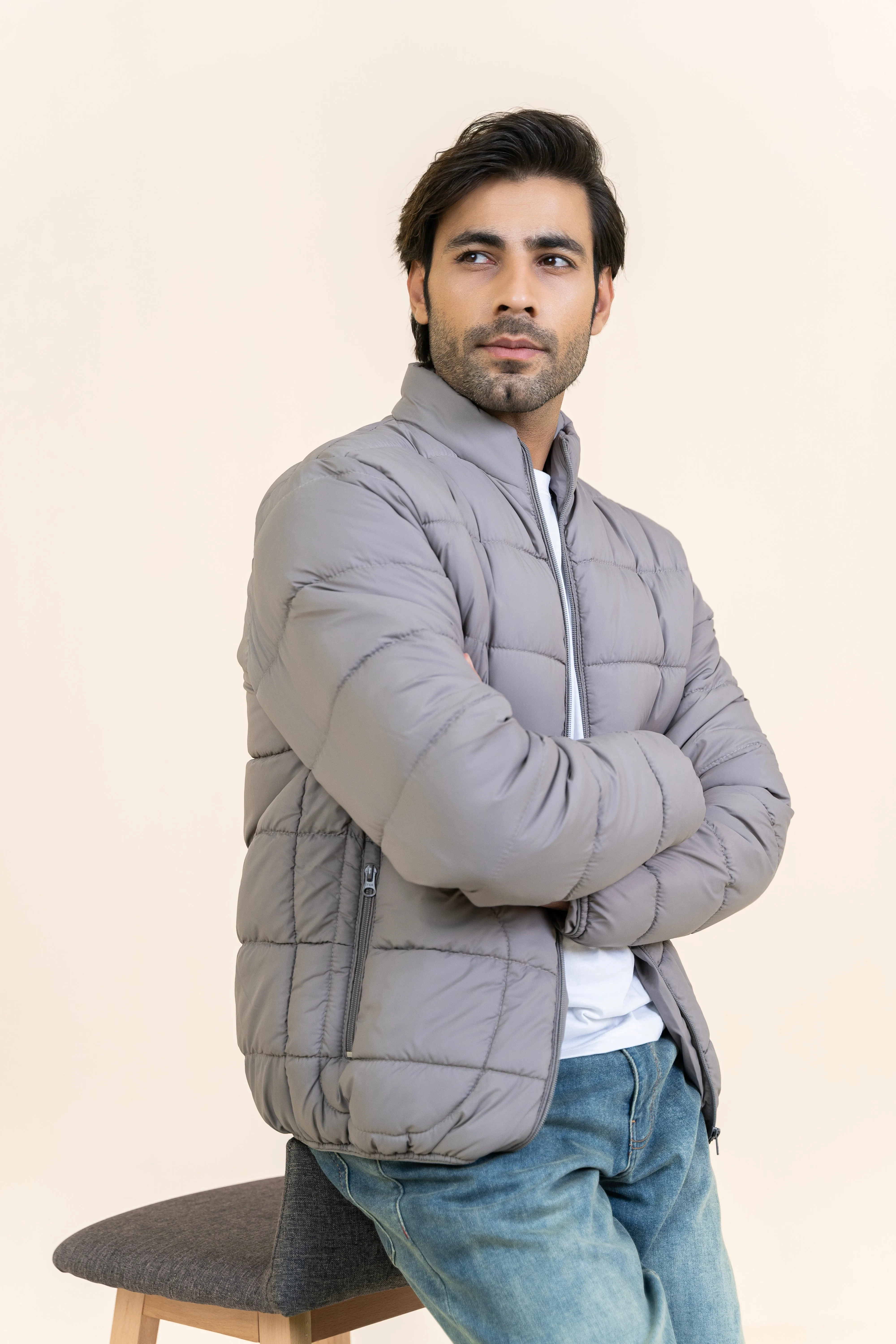 Markhor Light Grey Puffer Full Sleeve Jacket T208-T2
