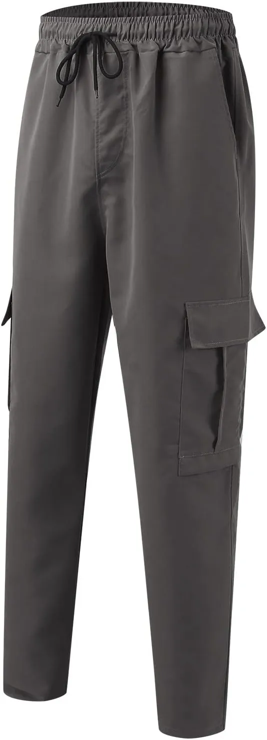Mens Sweatpants with Pockets Big and Tall Long Pants Trousers Men's Cargo Sweatpants Adjustable Bungee Cord Open Bottom