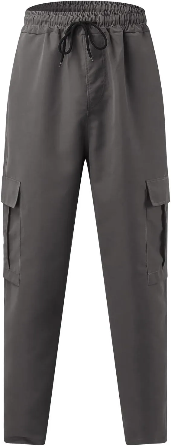 Mens Sweatpants with Pockets Big and Tall Long Pants Trousers Men's Cargo Sweatpants Adjustable Bungee Cord Open Bottom