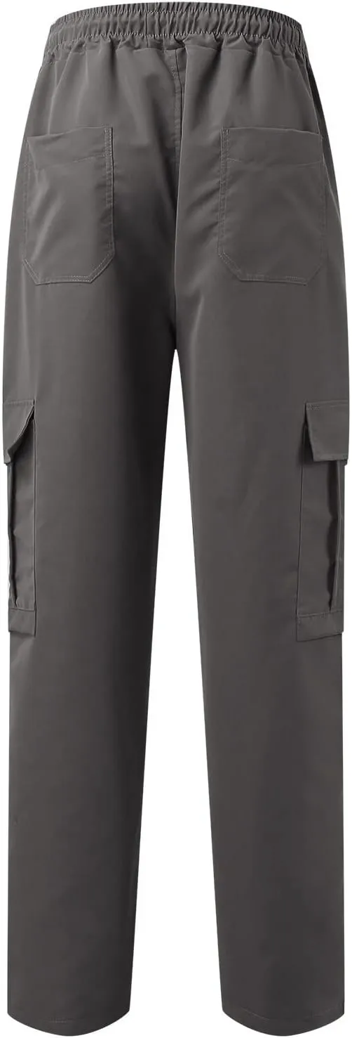 Mens Sweatpants with Pockets Big and Tall Long Pants Trousers Men's Cargo Sweatpants Adjustable Bungee Cord Open Bottom