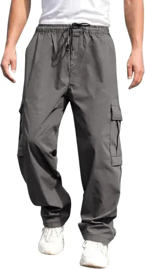 Mens Sweatpants with Pockets Big and Tall Long Pants Trousers Men's Cargo Sweatpants Adjustable Bungee Cord Open Bottom