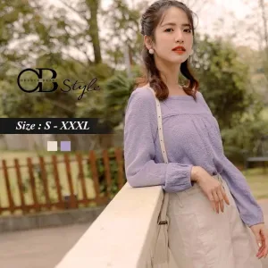 ORANGEBEAR SQUARE NECK LONG SLEEVE TOPS
