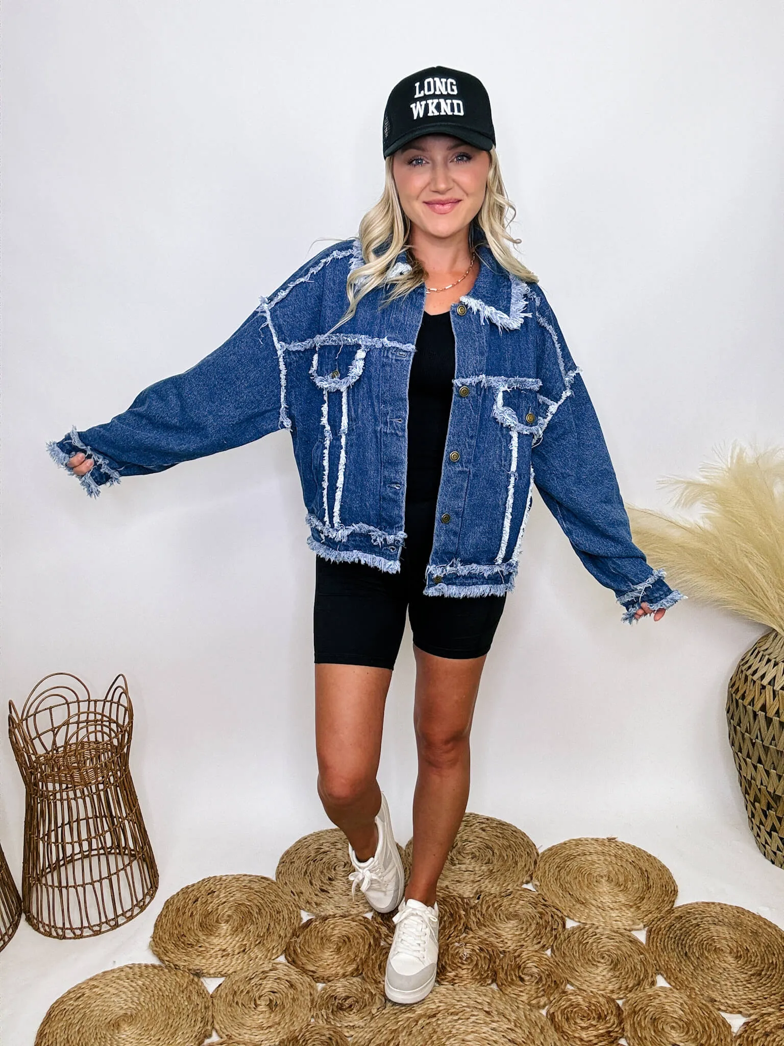 Oversized Frayed Hem Denim Jacket