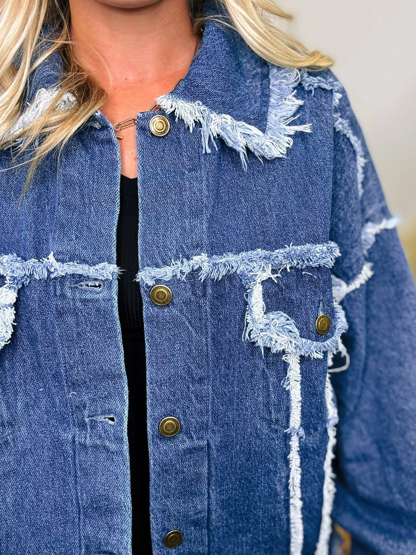 Oversized Frayed Hem Denim Jacket