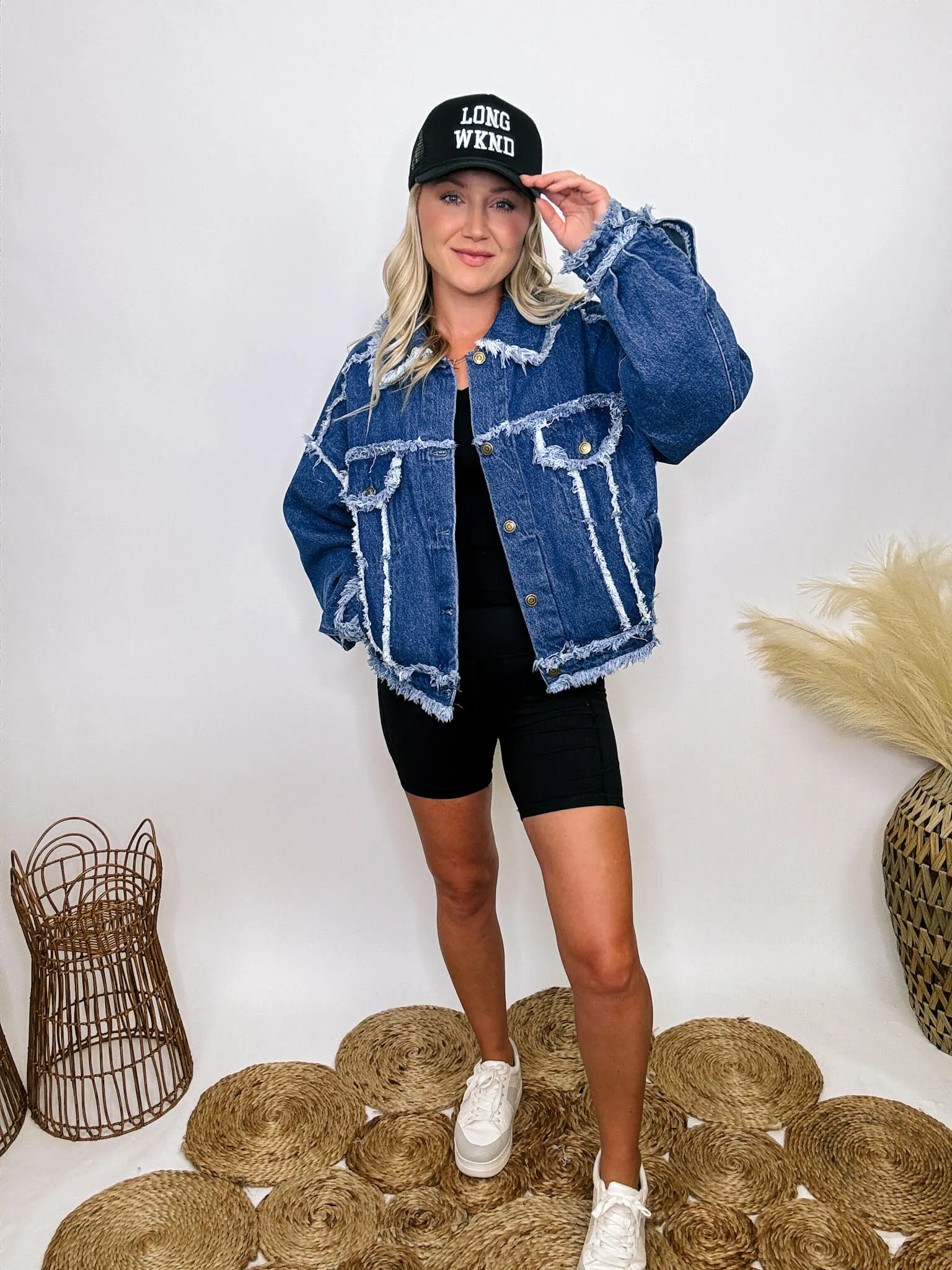 Oversized Frayed Hem Denim Jacket