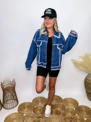 Oversized Frayed Hem Denim Jacket