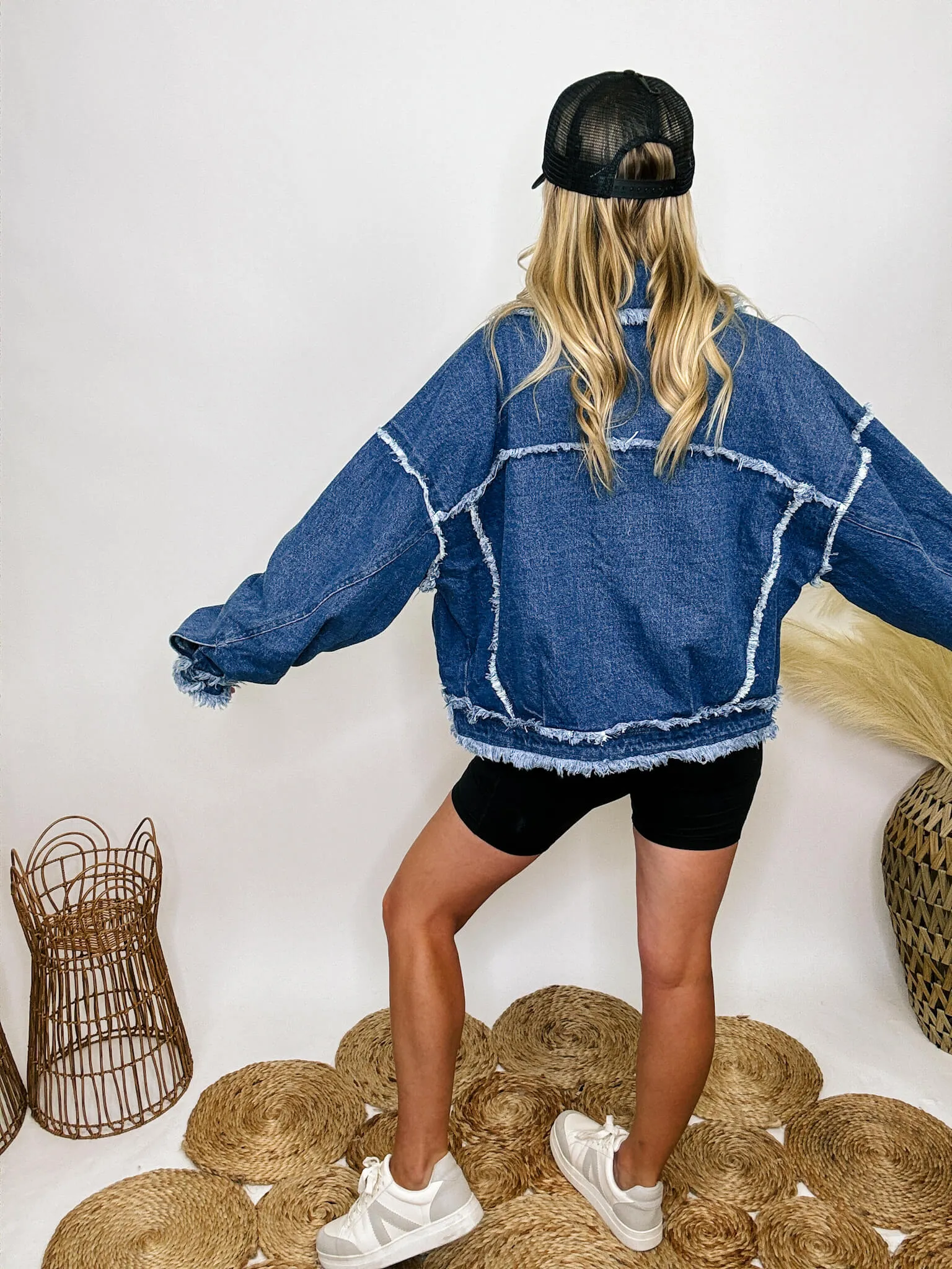 Oversized Frayed Hem Denim Jacket