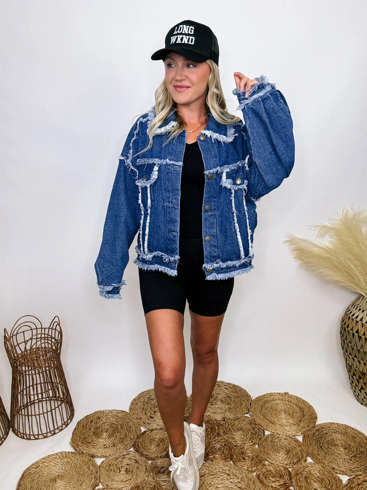 Oversized Frayed Hem Denim Jacket