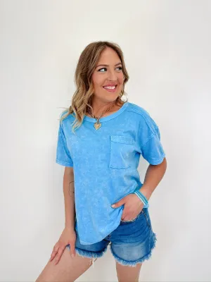 Pax Pocketed Mineral Washed Tee - Washed Sky Blue