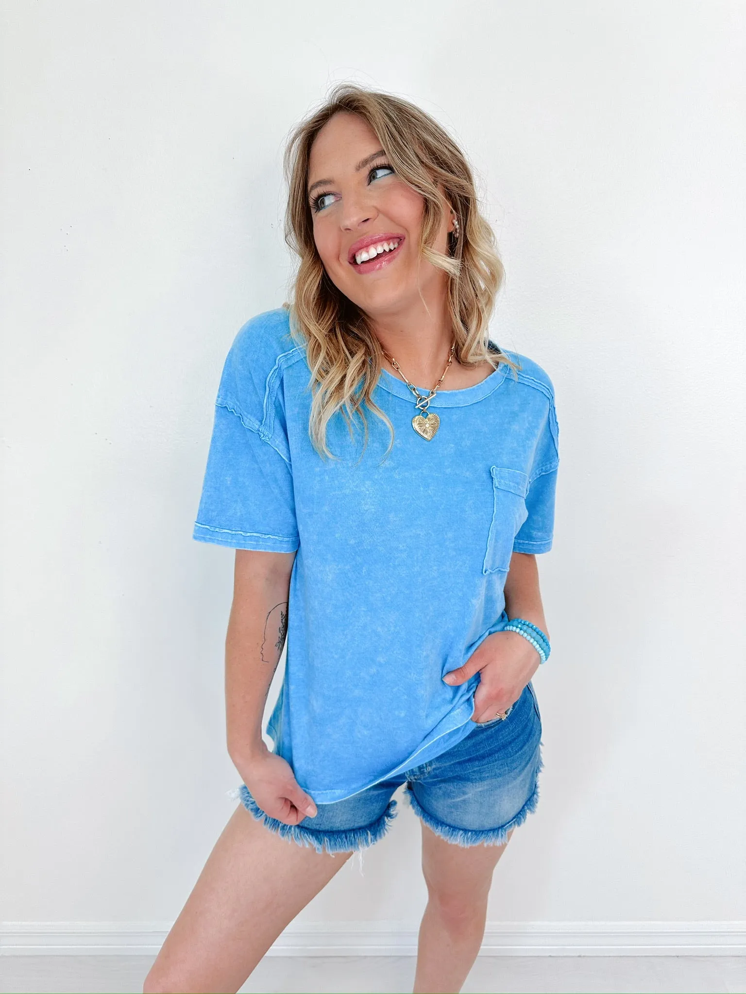 Pax Pocketed Mineral Washed Tee - Washed Sky Blue