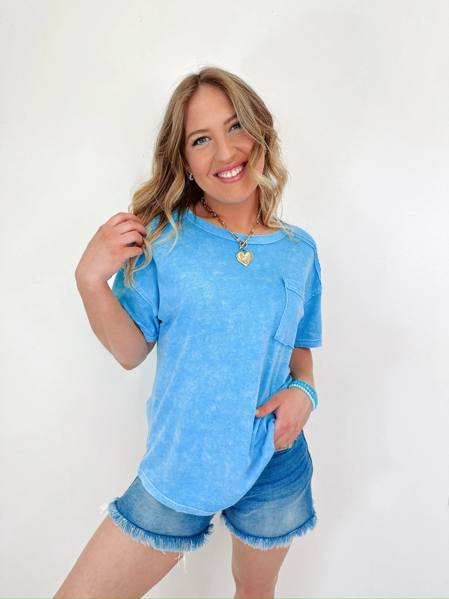 Pax Pocketed Mineral Washed Tee - Washed Sky Blue