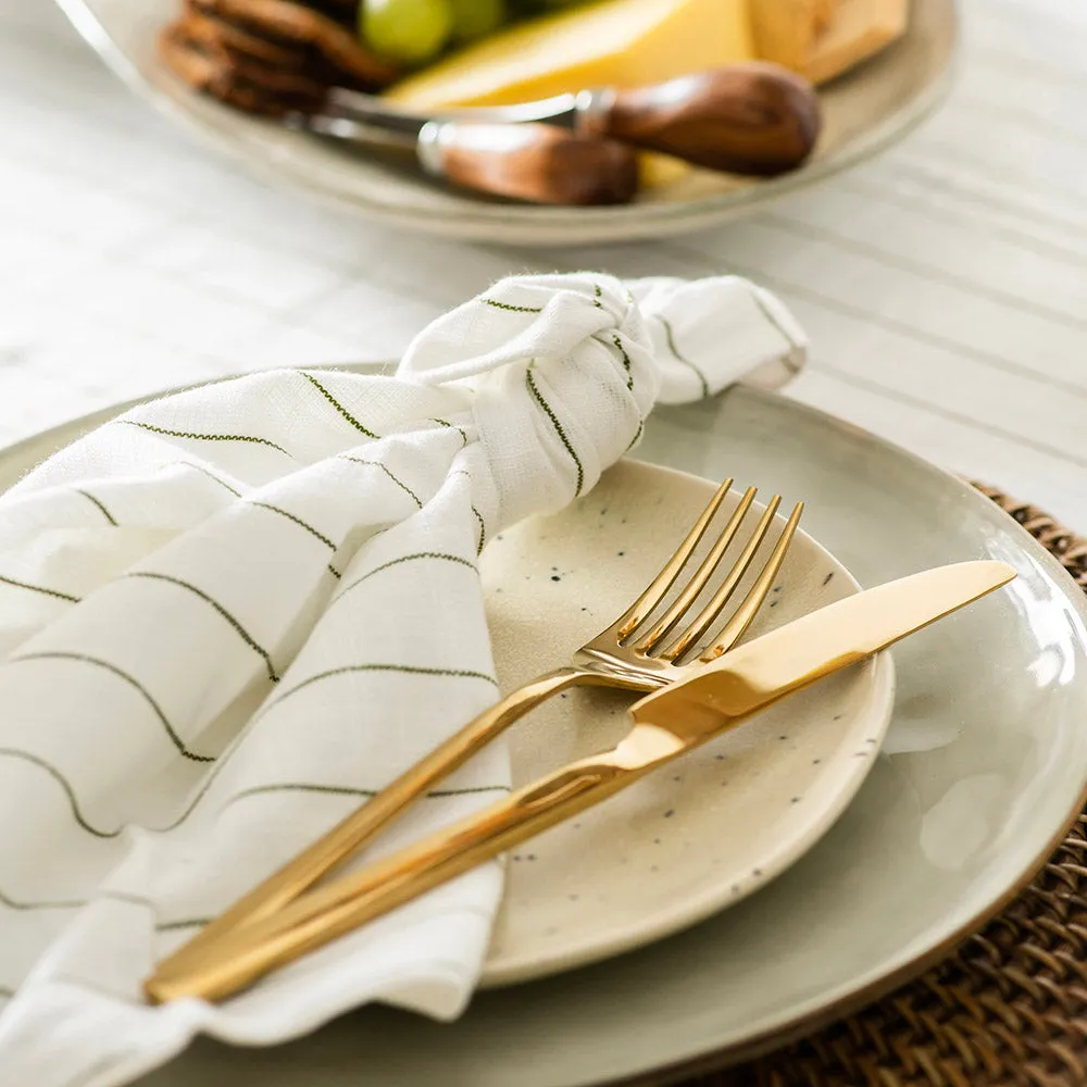 Pinstripe Napkin White & Olive 45x45cm
