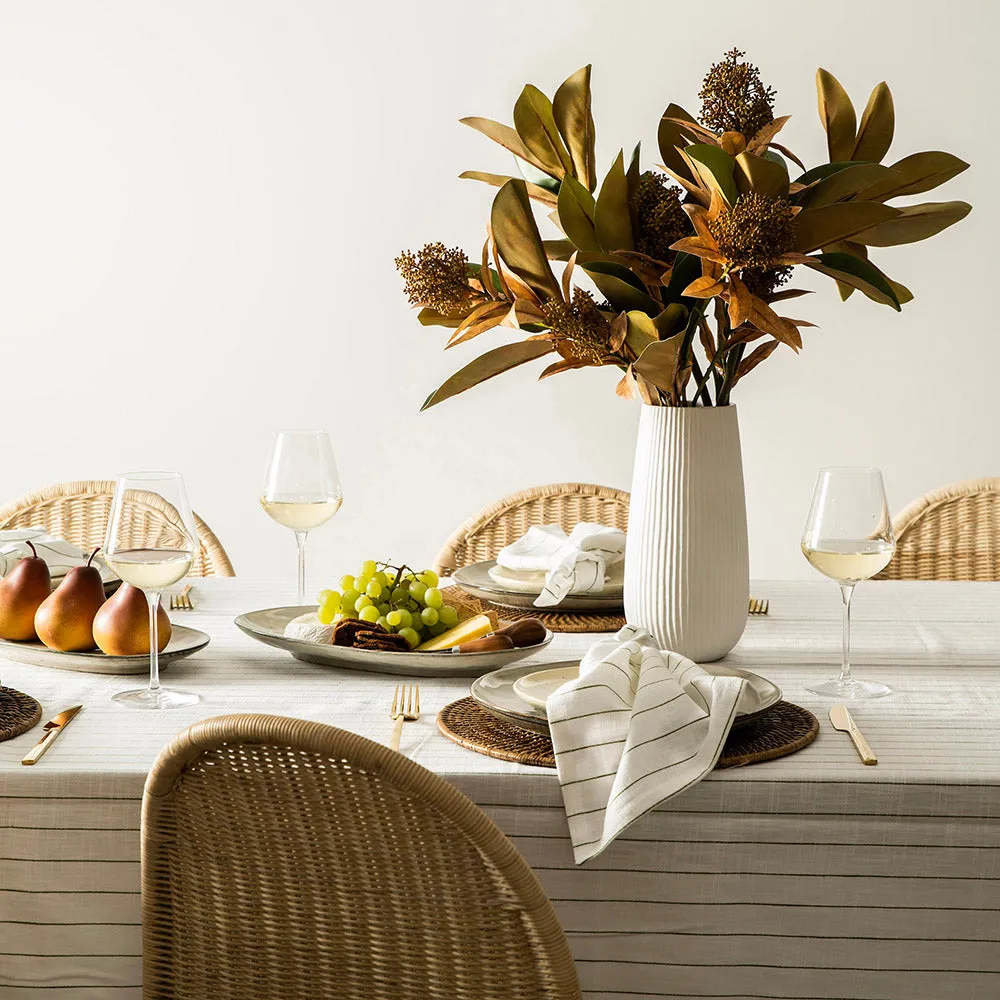 Pinstripe Napkin White & Olive 45x45cm