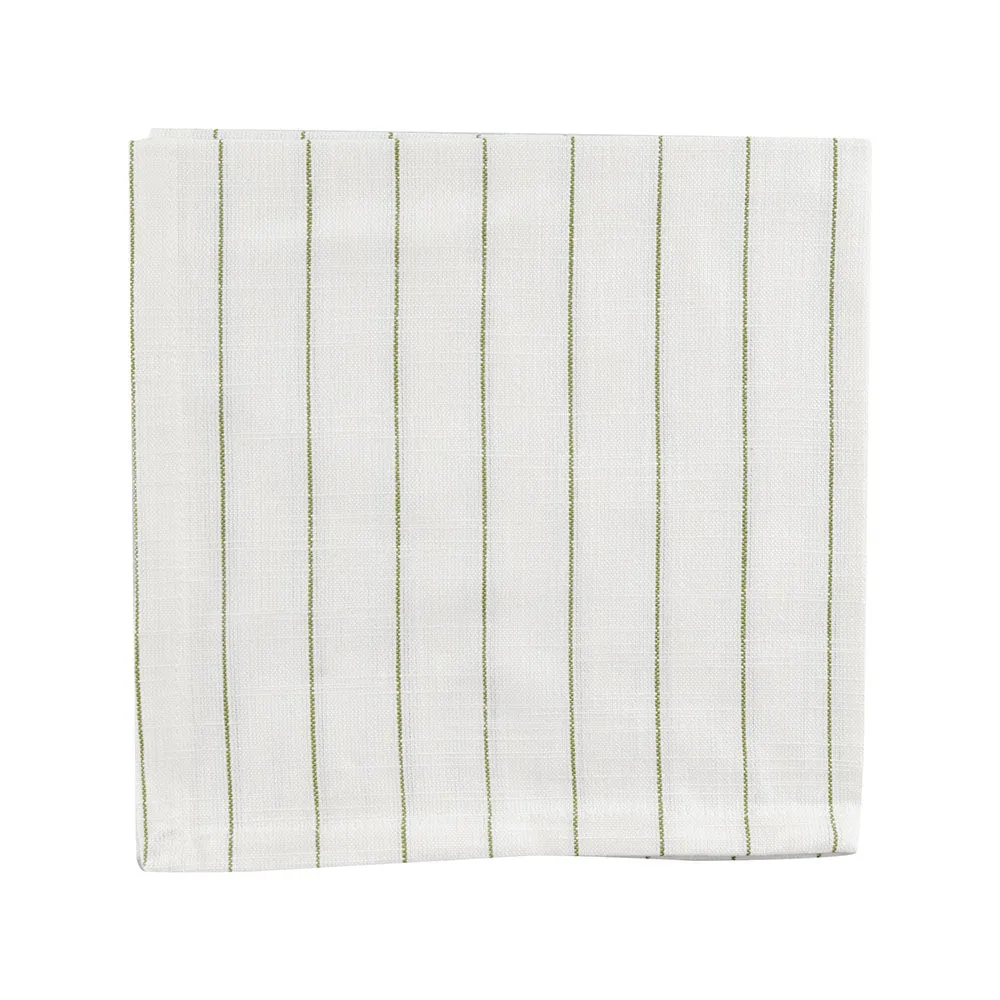 Pinstripe Napkin White & Olive 45x45cm