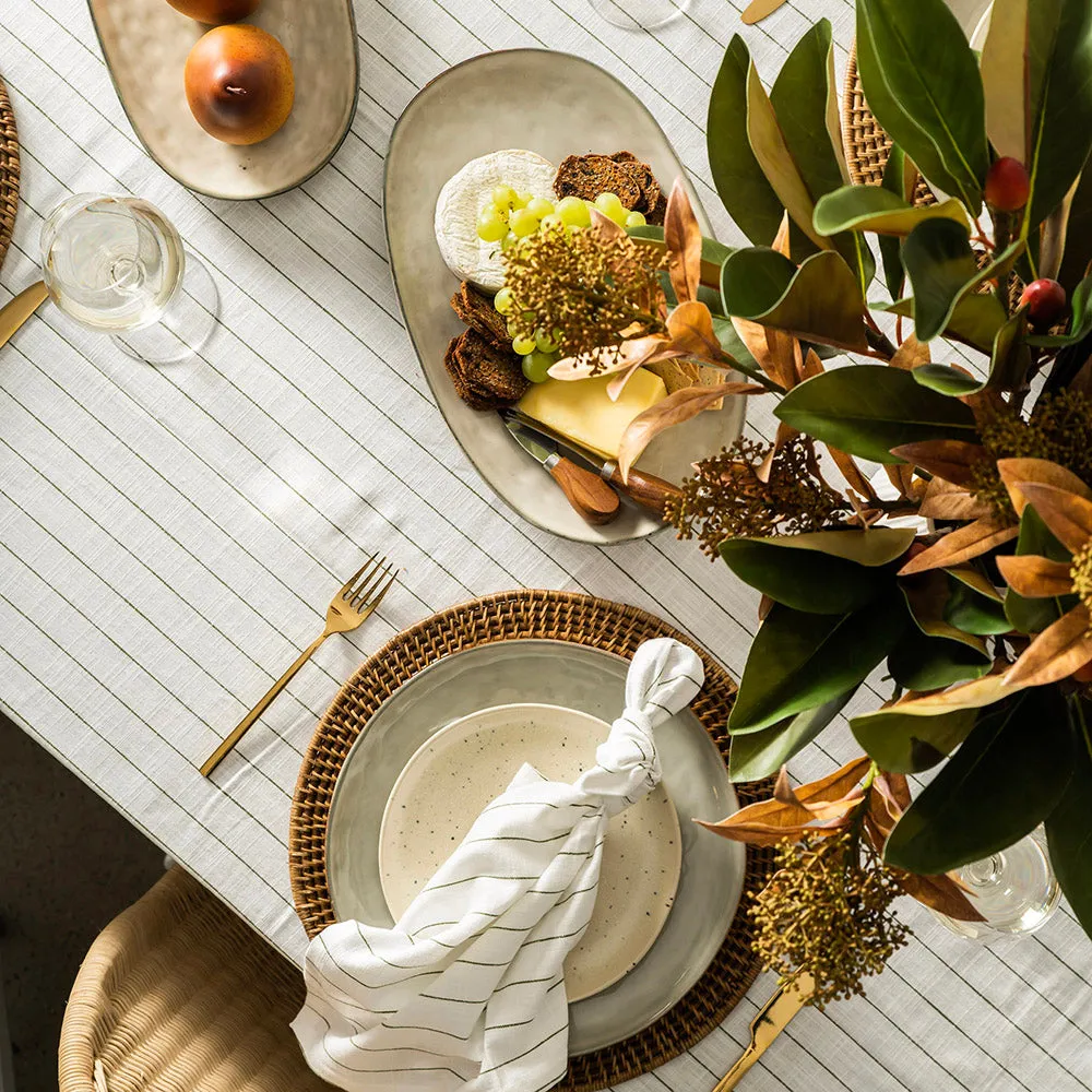 Pinstripe Napkin White & Olive 45x45cm