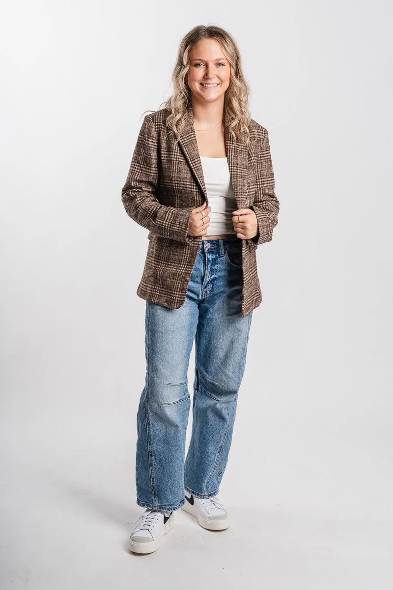 Plaid tweed blazer taupe/brown