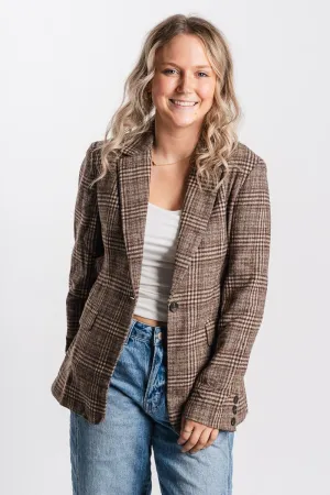 Plaid tweed blazer taupe/brown