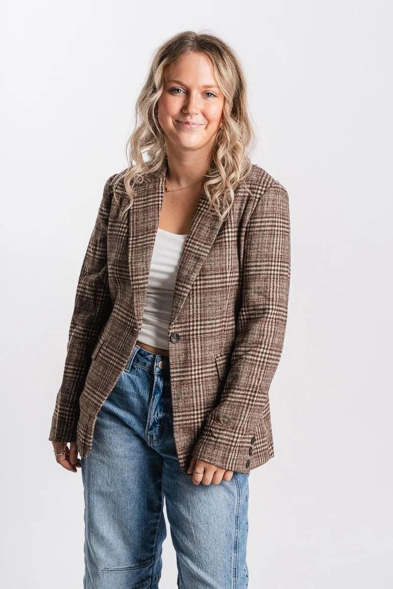 Plaid tweed blazer taupe/brown