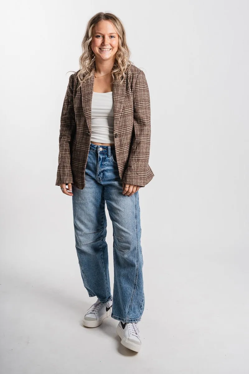 Plaid tweed blazer taupe/brown