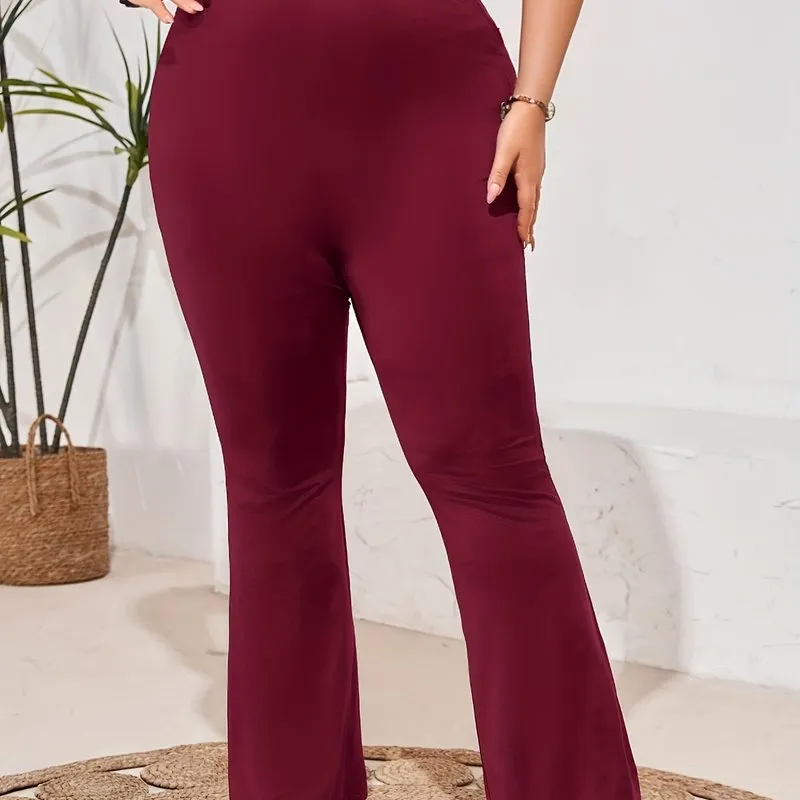 Plus Size Solid Slim Pants - Elevate Your Casual Chic with High Waist Comfort"
