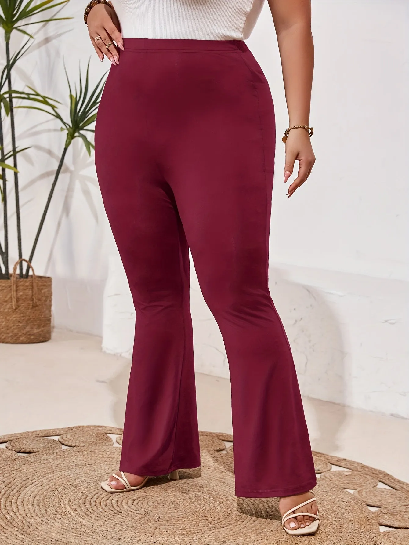 Plus Size Solid Slim Pants - Elevate Your Casual Chic with High Waist Comfort"