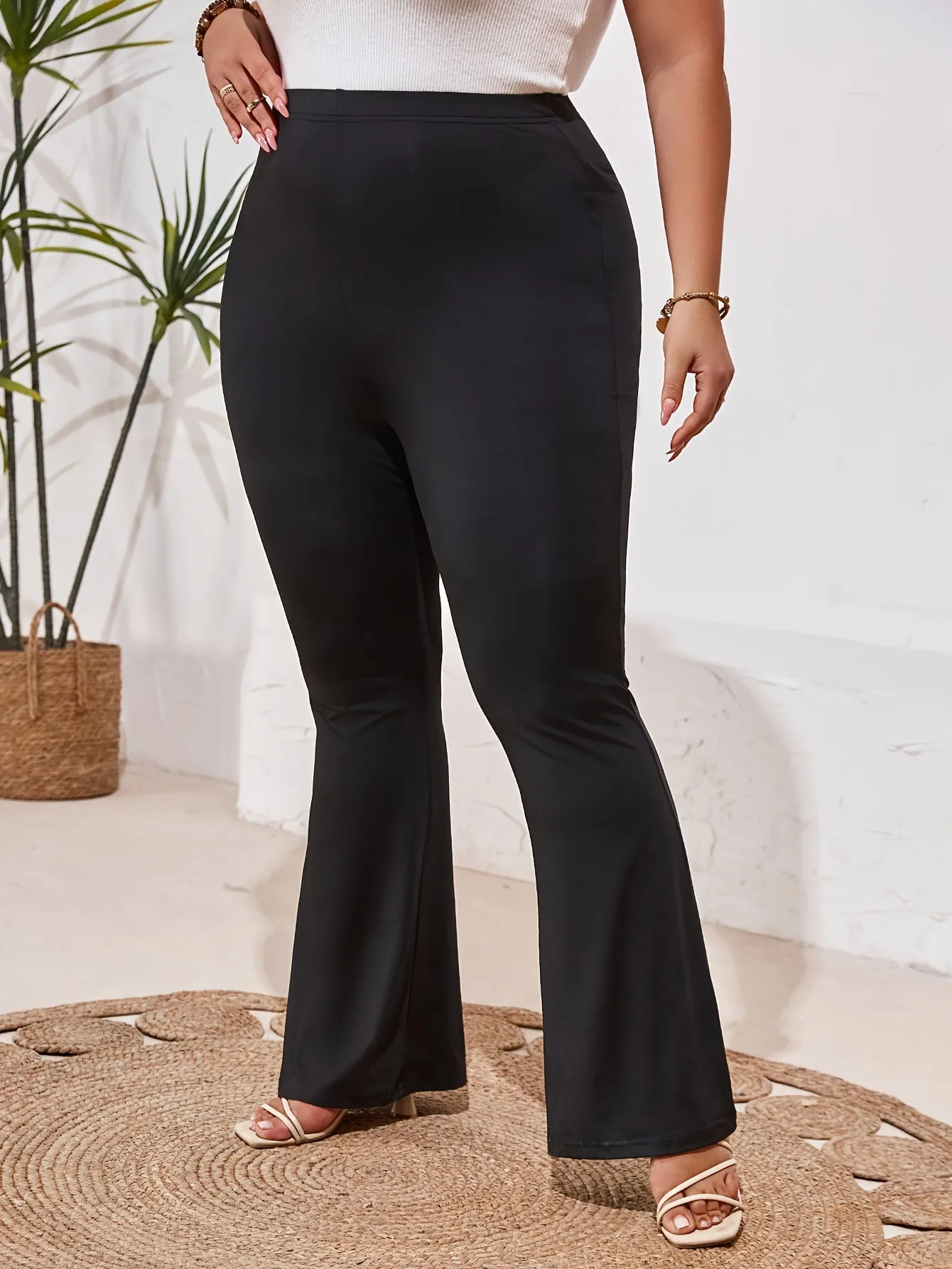 Plus Size Solid Slim Pants - Elevate Your Casual Chic with High Waist Comfort"