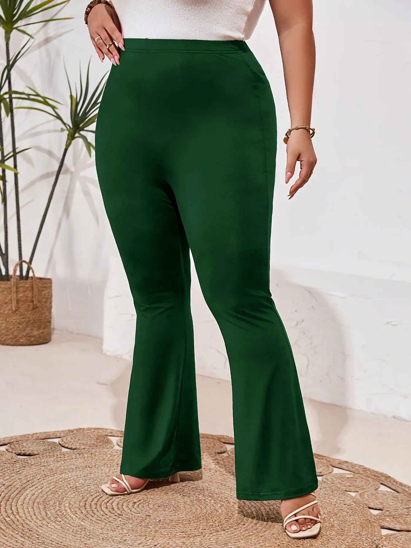 Plus Size Solid Slim Pants - Elevate Your Casual Chic with High Waist Comfort"