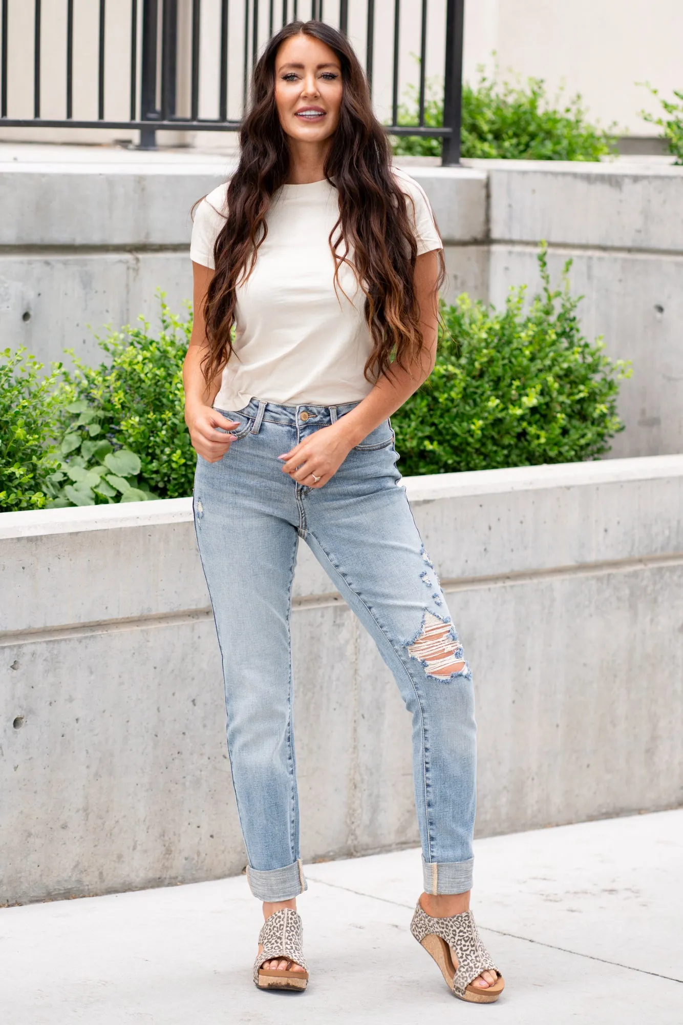 Plus Size Teagan Mid Rise Cuffed Boyfriend (Long Inseam Option)