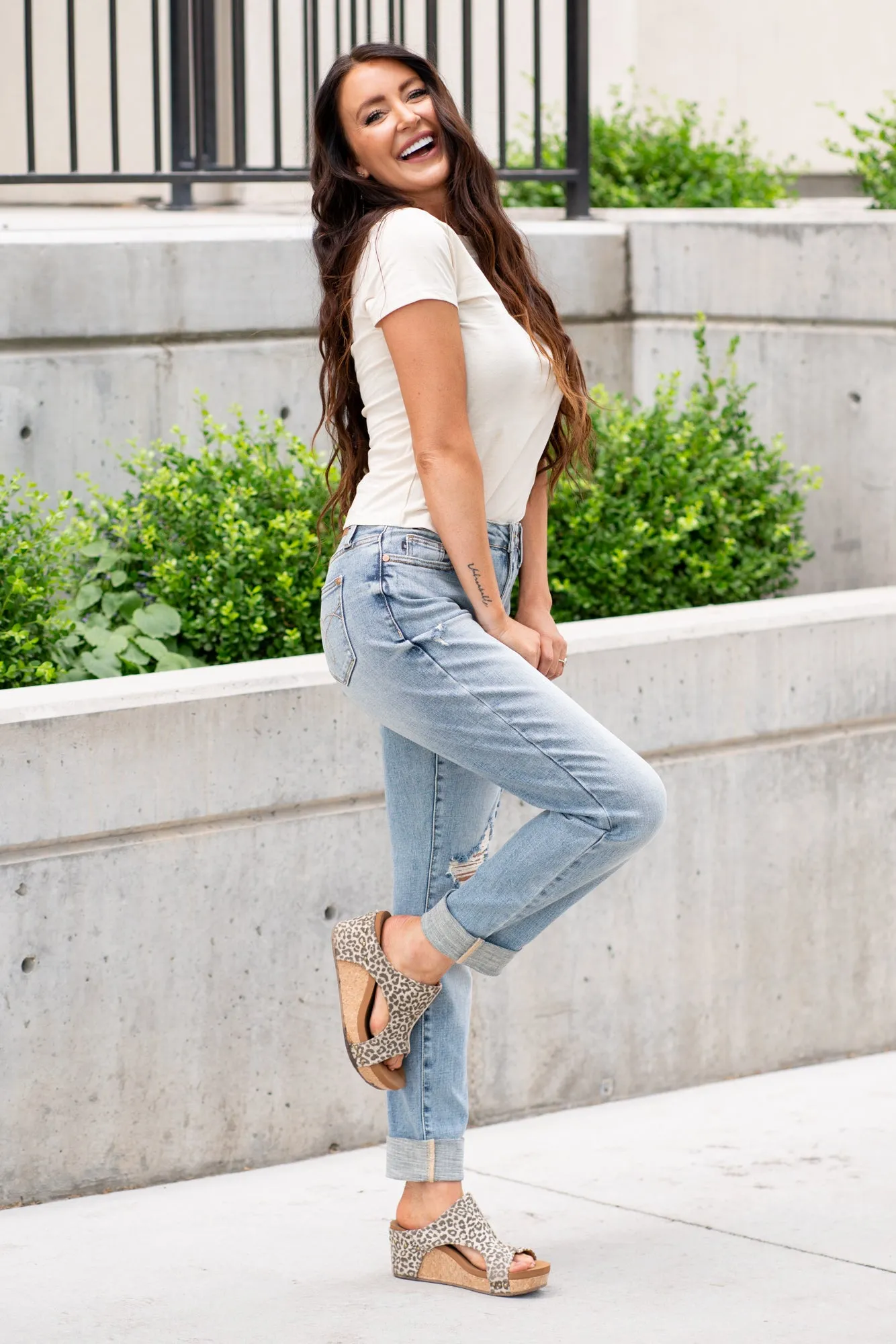 Plus Size Teagan Mid Rise Cuffed Boyfriend (Long Inseam Option)