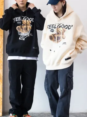 Ragdoll Bear Printed Couple Loose Hooded Sweatshirt