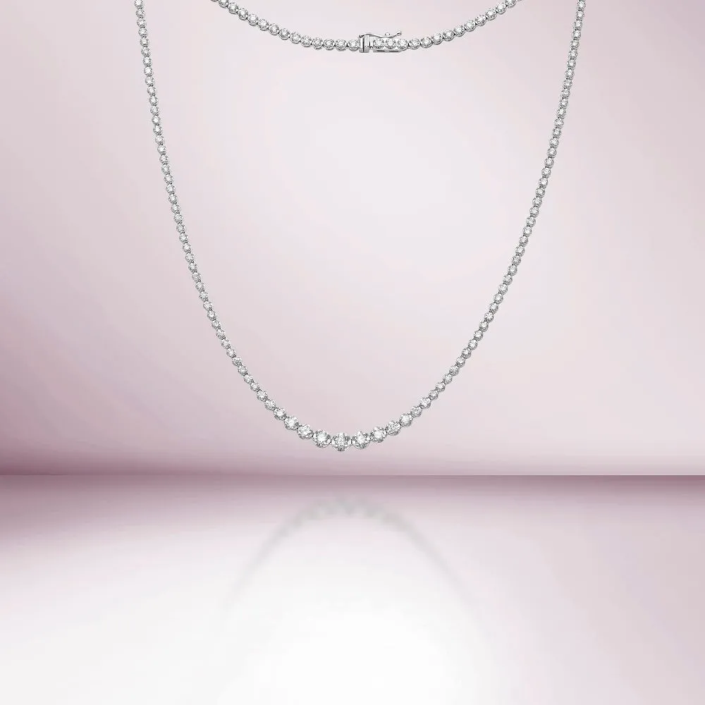 Ready to Ship Riviera Diamond Tennis Necklace (4.00 ct.) 2.60 mm to 4.60 mm Buttercup Setting in 14K Gold