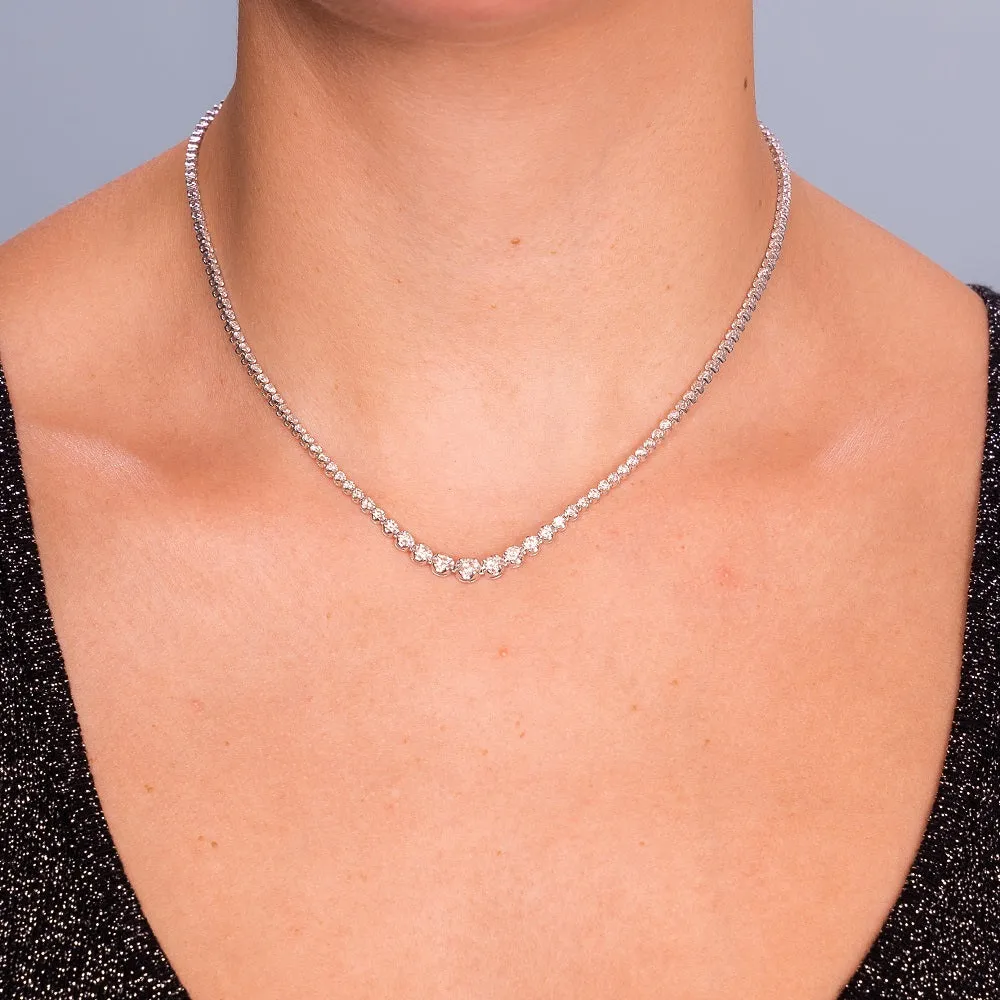 Ready to Ship Riviera Diamond Tennis Necklace (4.00 ct.) 2.60 mm to 4.60 mm Buttercup Setting in 14K Gold