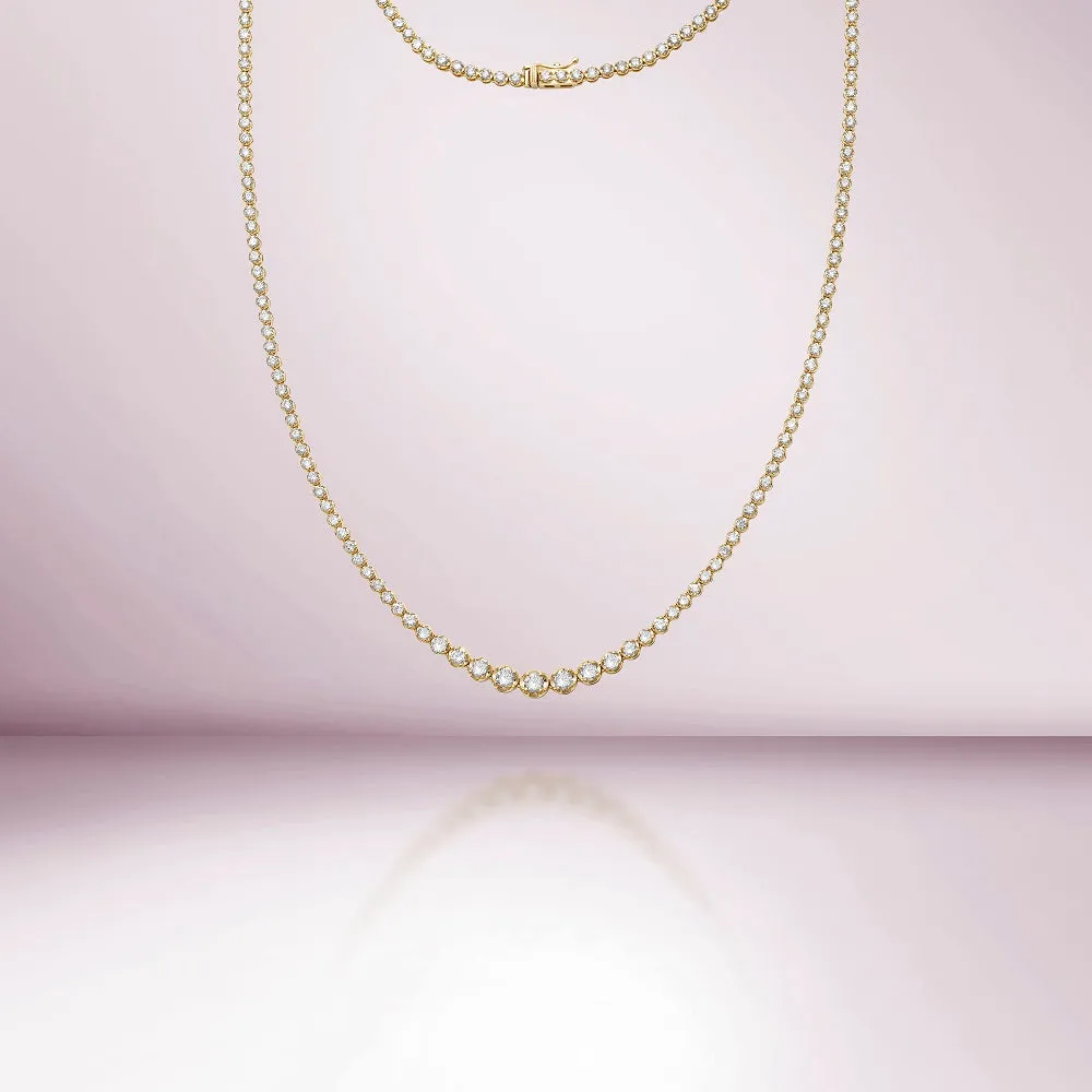 Ready to Ship Riviera Diamond Tennis Necklace (4.00 ct.) 2.60 mm to 4.60 mm Buttercup Setting in 14K Gold