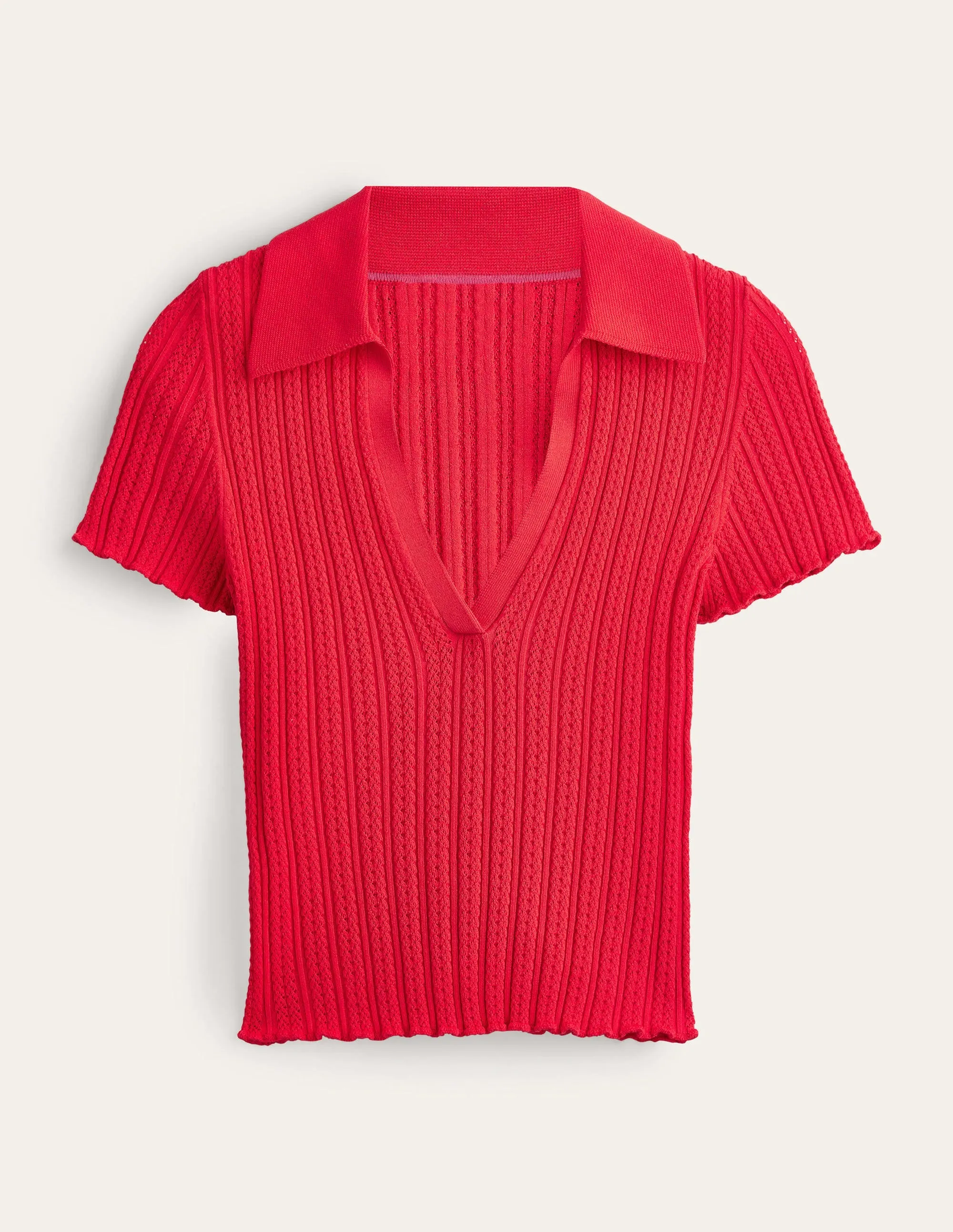 Ribbed Pointelle Collared Top-Strawberry Tart Red