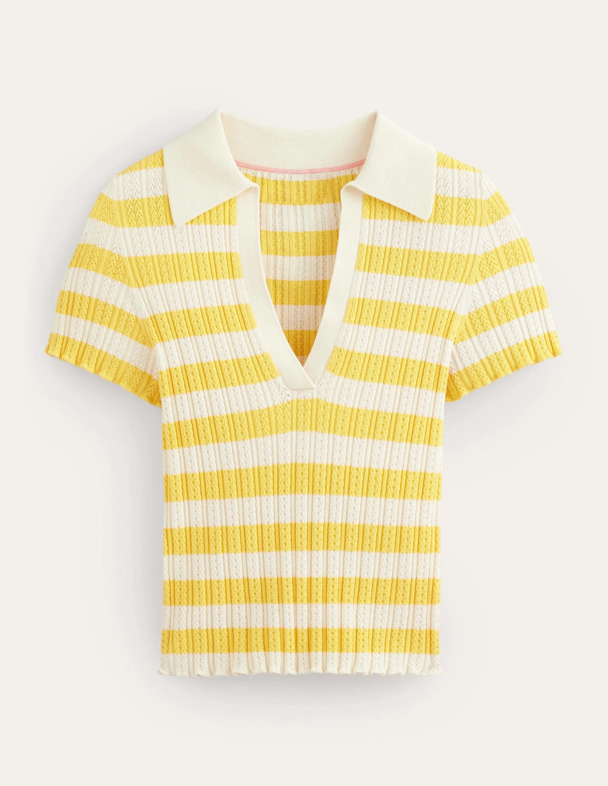 Ribbed Pointelle Collared Top-Sweet Honeycomb, Ivory Stripe
