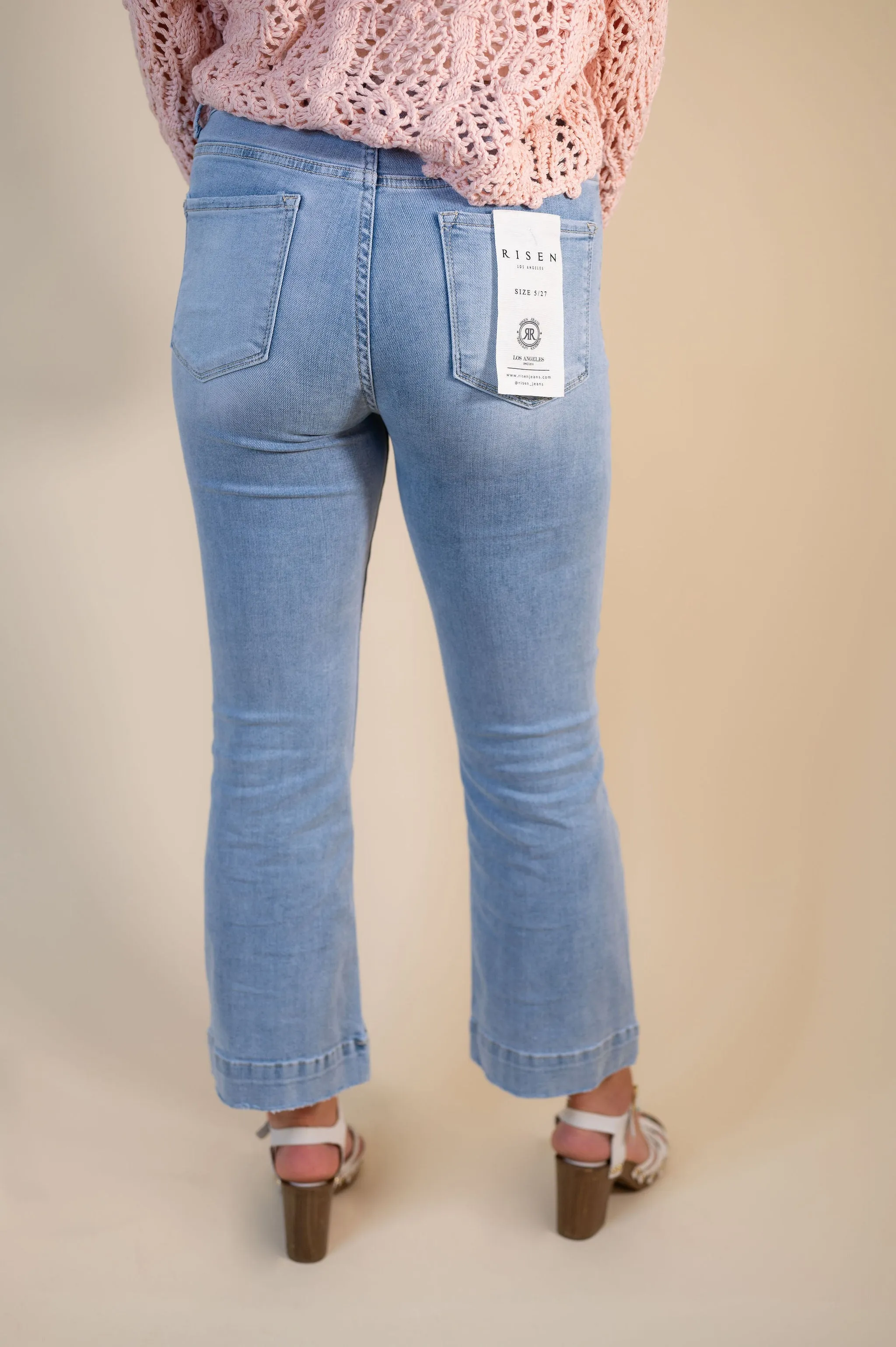 Risen Sailor Girl Crop Ankle Flare Jeans: Light Wash